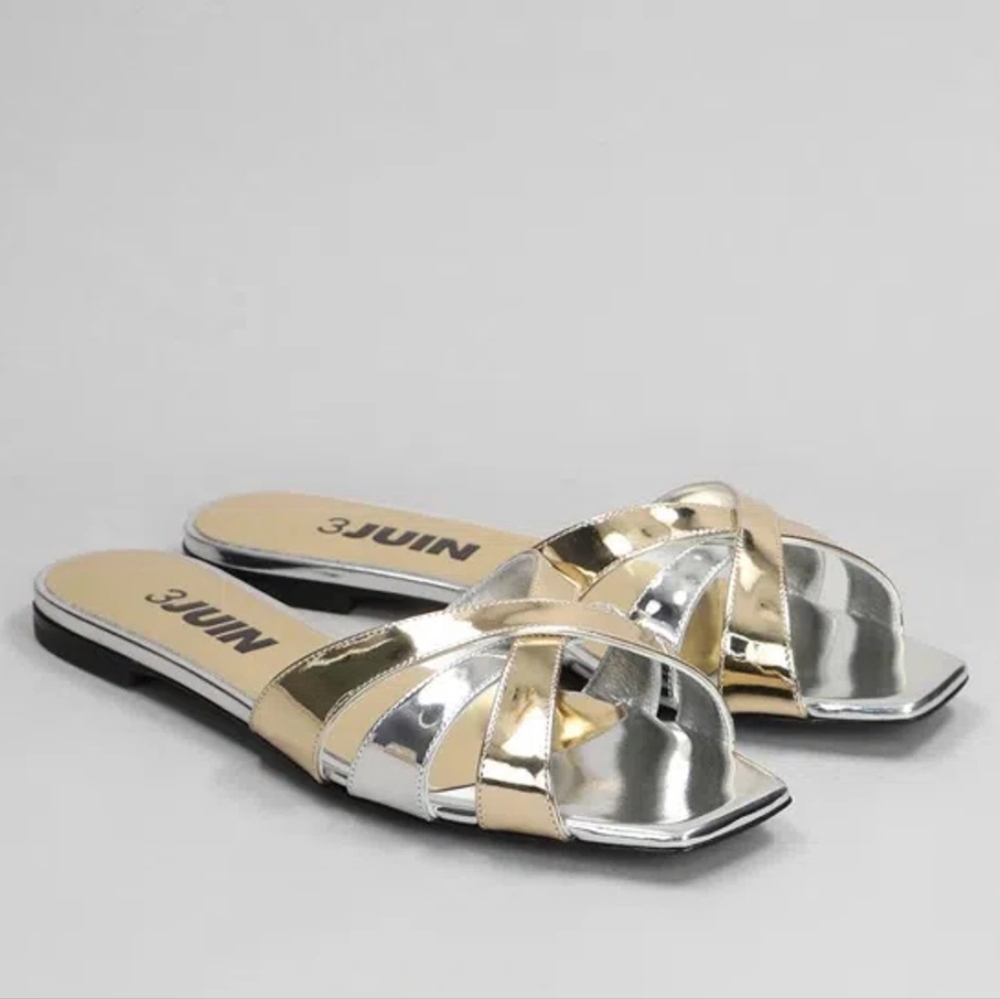 3JUIN Nerea Italian Leather Metallic Sandal Revolve NWT